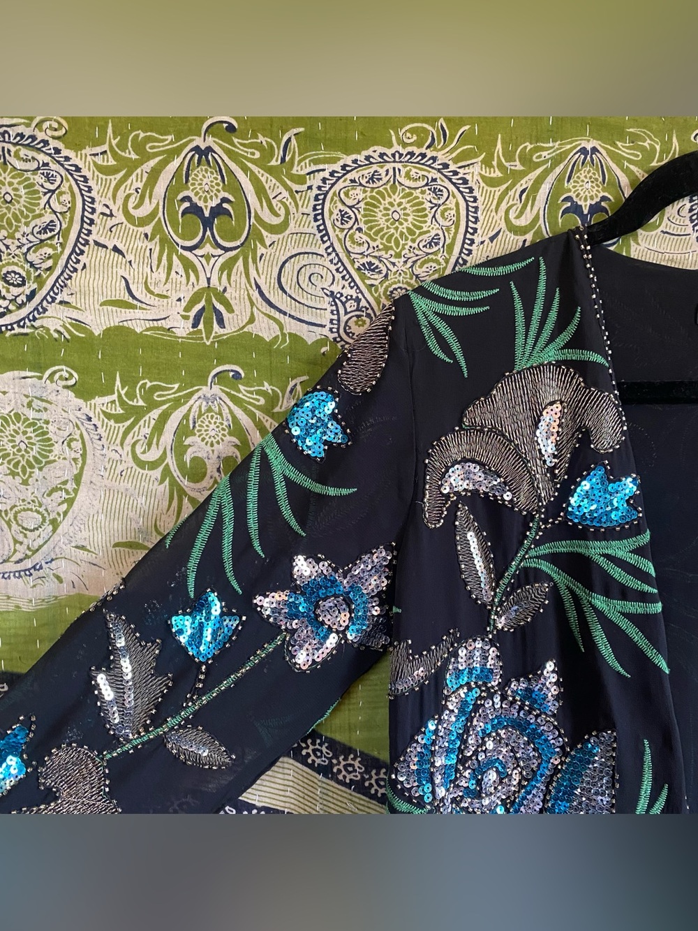 Rare Nasty Gal Black Embellished Sequin Floral Longline Kimoo Duster Small Edgy - Picture 8 of 15
